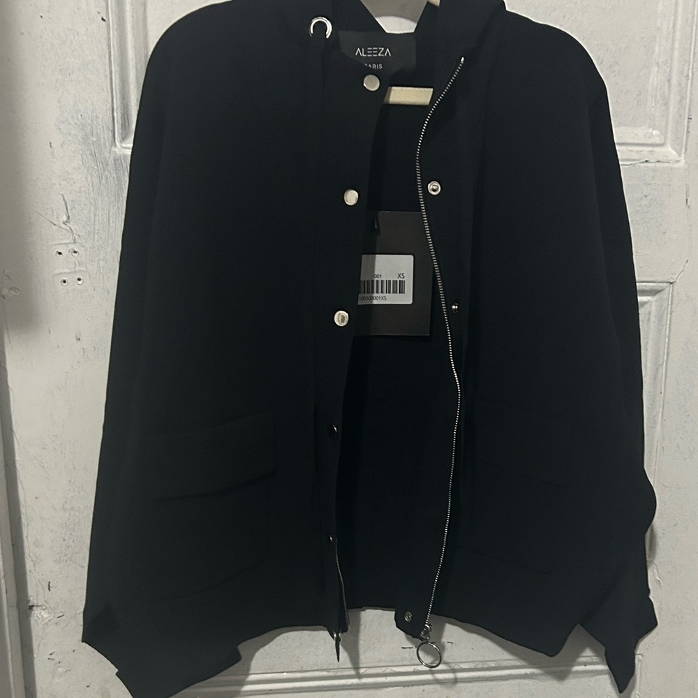 Aleeza Black Bomber Jacket with Hood